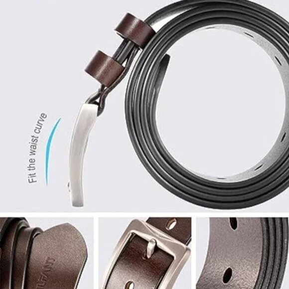 Men's Full Grain Leather Belt,100% Italian Real Solid Leather, Coffee - Picture 3 of 7